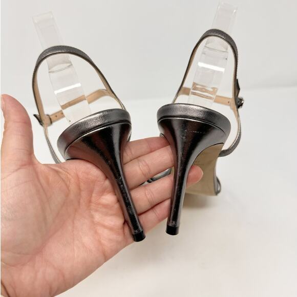Stuart Weitzman Starla 80 Ankle Strap Leather Heel Gunmetal Gray Silver US 8 - Picture 6 of 12